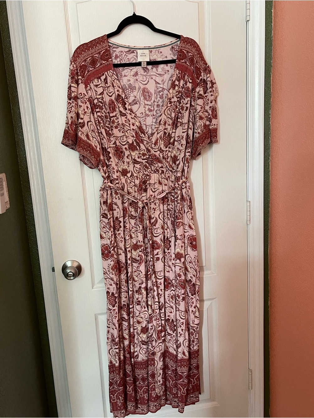 Knox Rose Pink and Burgundy Floral Wrap Maxi Dress